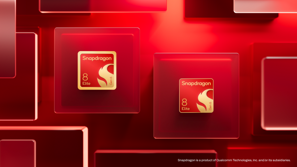Επίσημη απεικόνιση των δύο επεξεργαστών Snapdragon 8 Elite Gen 6 σε κόκκινο φόντο